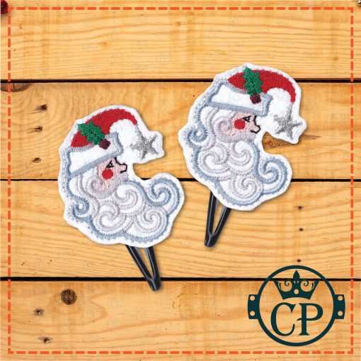 Santa side profile face mistletoe red hat Santa Clause white beard red cheek silver star hat shoe trinket mockup