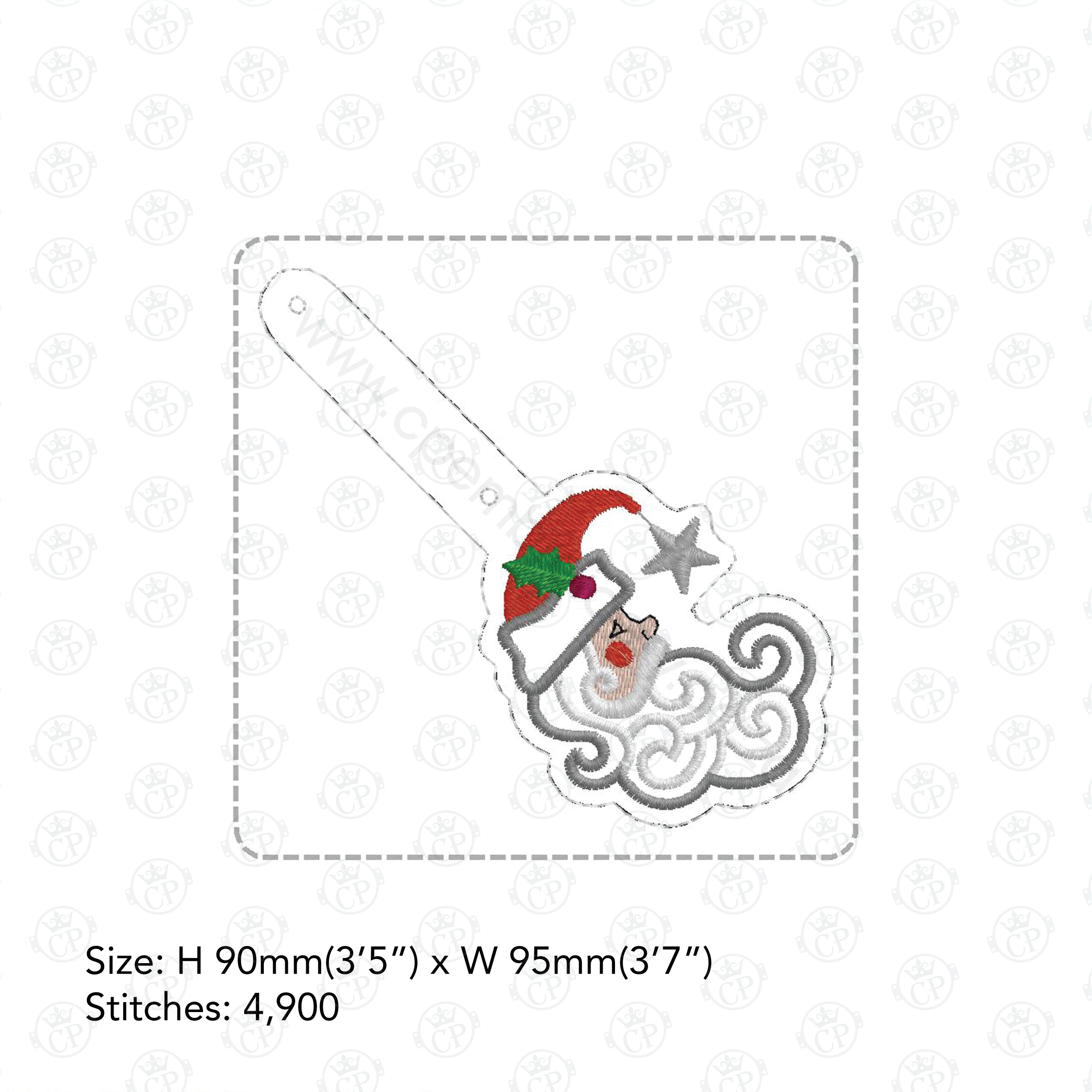 Santa side profile face mistletoe red hat Santa Clause white beard red cheek silver star key fob snap tab baggage tag schoolbag tag