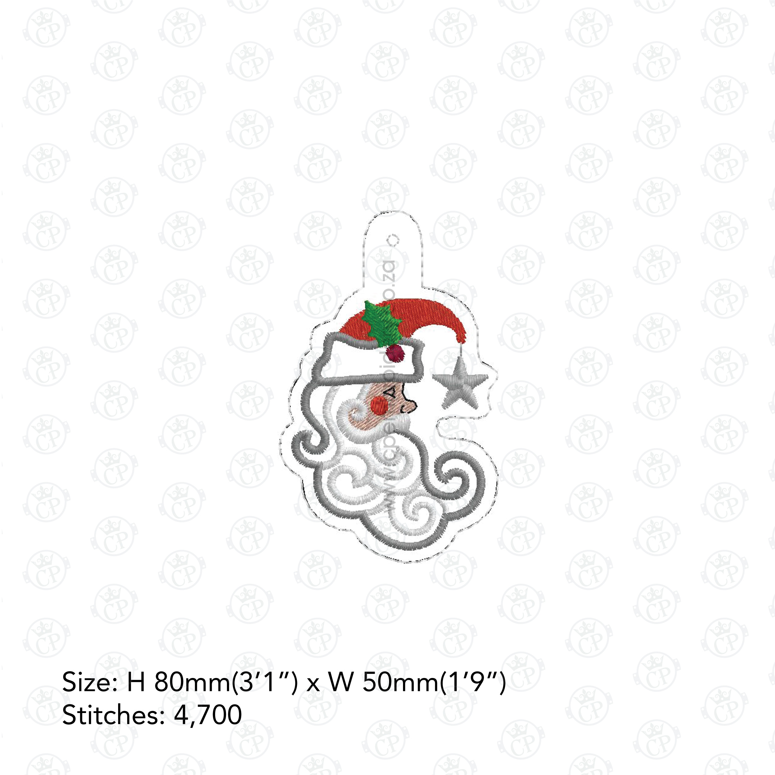 Santa side profile face mistletoe red hat Santa Clause white beard red cheek silver star hat baggage tag suitcase tag