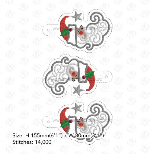 Santa side profile face mistletoe red hat Santa Clause white beard red cheek silver star hat baggage tag suitcase tag