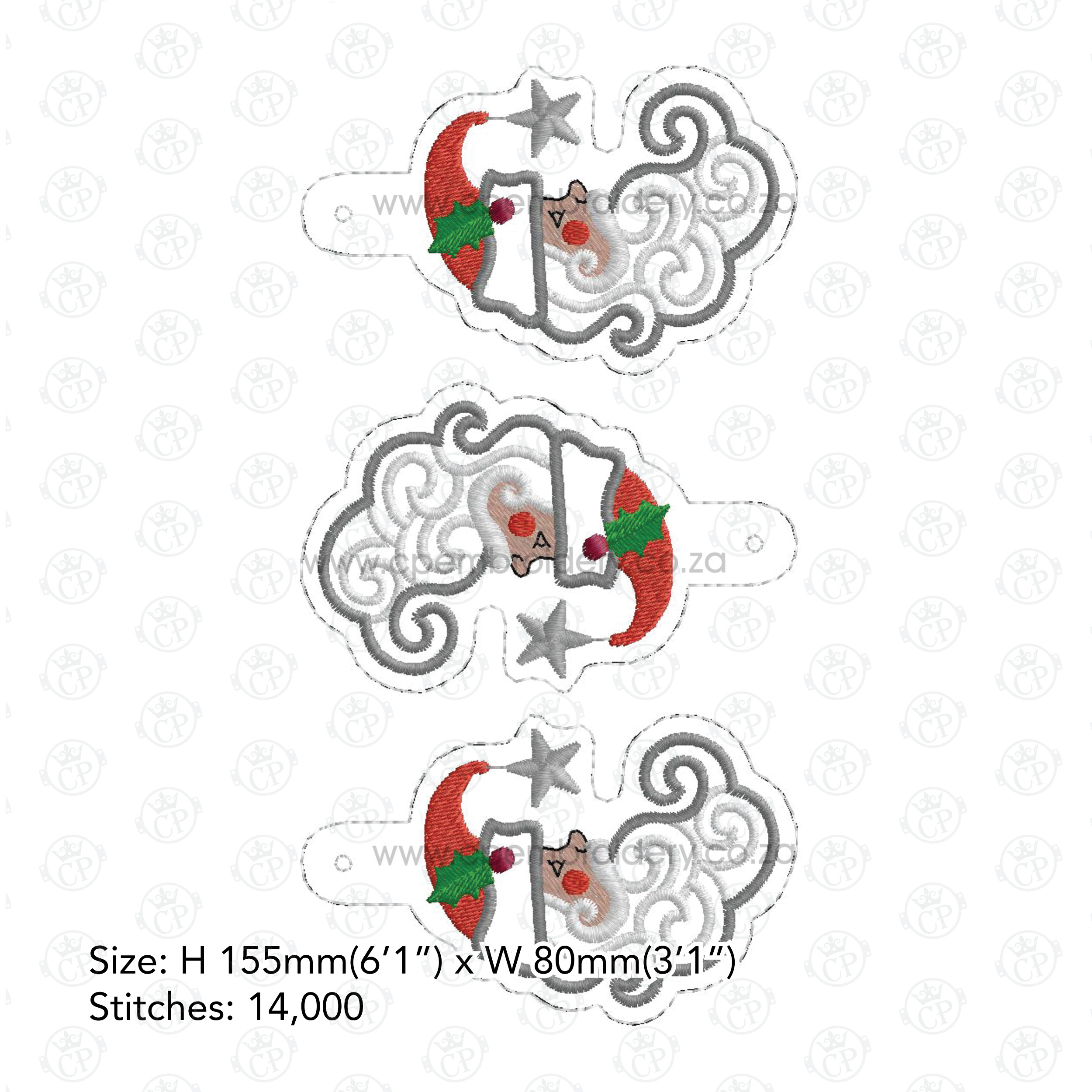 Santa side profile face mistletoe red hat Santa Clause white beard red cheek silver star hat baggage tag suitcase tag