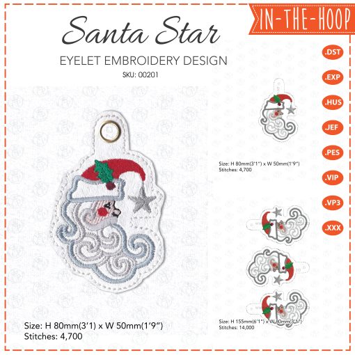 Santa side profile face mistletoe red hat Santa Clause white beard red cheek silver star hat baggage tag suitcase tag