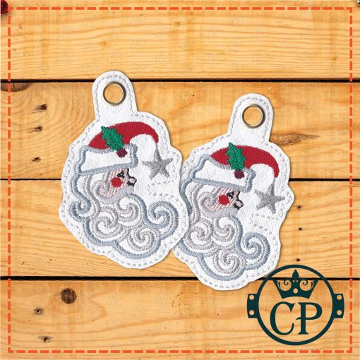 Santa side profile face mistletoe red hat Santa Clause white beard red cheek silver star hat baggage tag suitcase tag mockup