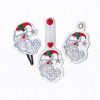 Santa side profile face mistletoe red hat Santa Clause white beard red cheek silver star key fob snap tab baggage tag schoolbag tag eyelet feltie in the hoop ITH embroidery design 4" x 4" hoop