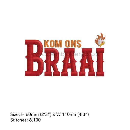 afrikaans red words braai south african bbq embroidery design borduuronwerp 5" x 7"