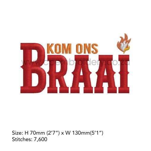 afrikaans red words braai south african bbq embroidery design borduuronwerp 6" x 10"