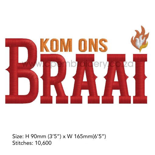 afrikaans red words braai south african bbq embroidery design borduuronwerp 8" x 8"