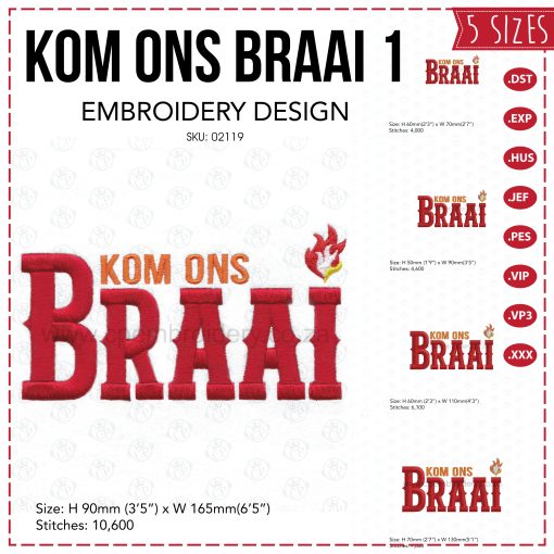 afrikaans red words braai south african bbq embroidery design borduuronwerp set pack bundle of 5 sizes