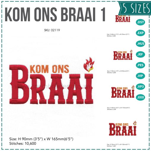 afrikaans red words braai south african bbq embroidery design borduuronwerp set pack bundle of 5 sizes