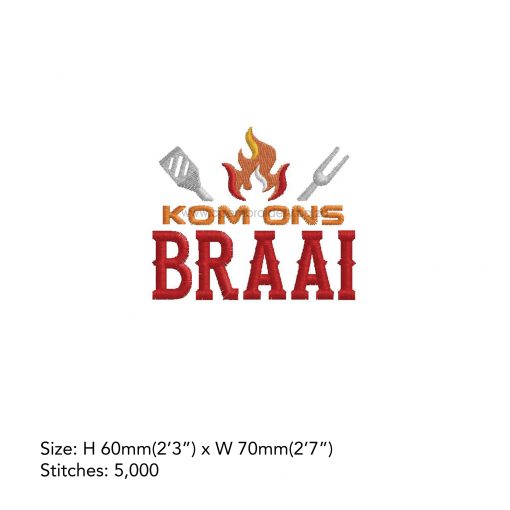 afrikaans red words braai 3 flames fork spatula vurk spaan south african bbq embroidery design borduuronwerp 3"