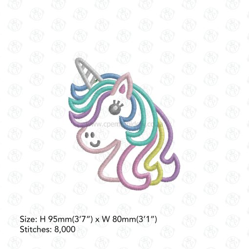 pastel color main mane unicorn one horned horse embroidery design applique 4 x 4 inch