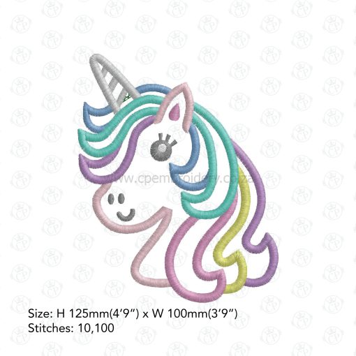 pastel color main mane unicorn one horned horse embroidery design applique 5 x 7 inch