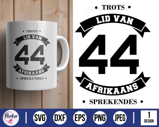 trots lid van 44 afrikaans sprekendes bannerCharlize South African sayings circular badge cutting file cut file cutting machine laser cut machine cricut silhouette mockup mug