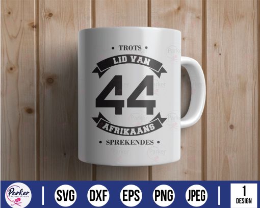 trots lid van 44 afrikaans sprekendes bannerCharlize South African sayings circular badge cutting file cut file cutting machine laser cut machine cricut silhouette mockup mug