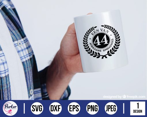 trots lid van 44 afrikaans sprekendes wreath Charlize South African sayings circular badge cutting file cut file cutting machine laser cut machine cricut silhouette mockup mug hand arm