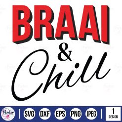 red capital letters braai word with shadow and chill black cursive clipart