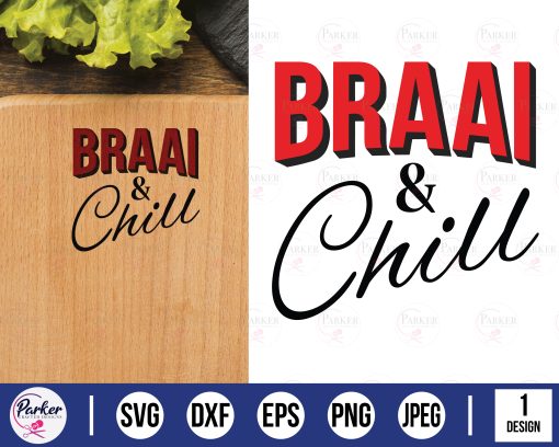 red capital letters braai word with shadow and chill black cursive clipart