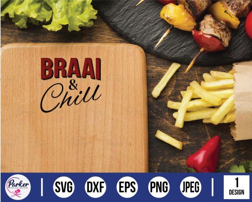 red capital letters braai word with shadow and chill black cursive clipart mockup chopping board