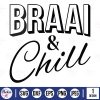 white capital letters braai word with black shadow and chill black cursive clipart