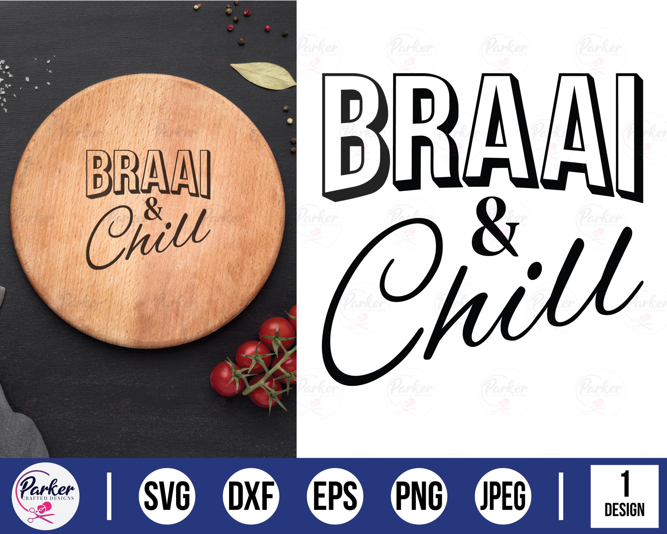 white capital letters braai word with black shadow and chill black cursive clipart