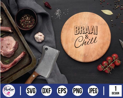 white capital letters braai word with black shadow and chill black cursive clipart