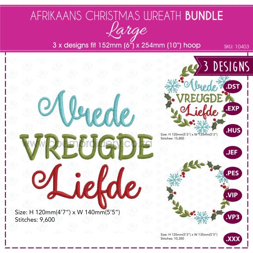 afrikaans vrede vreugde liefde kransie kersfees christmas afrikaans words 3 design bundle, 10403