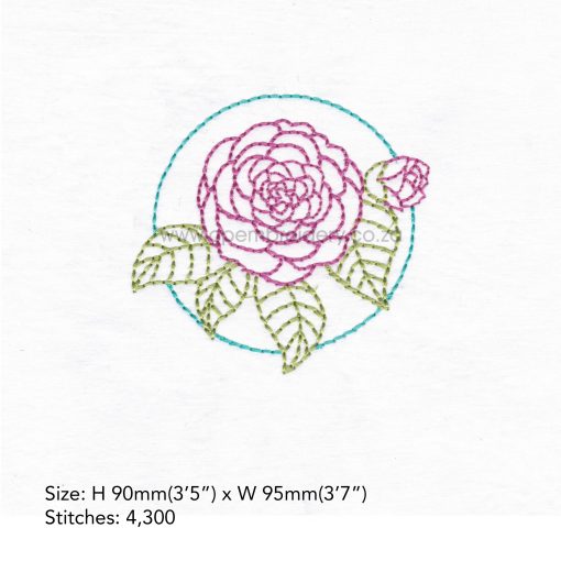 floral circles two pink camellia flowers outline simple stitch machine embroidery download design fits 4" x 4" frame