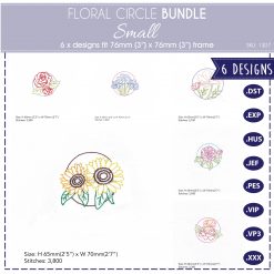 bundle pack small flowers in circle outlined outline simple single stitch rose cosmos sunflower daisy camillia marigold floral decorative quilt blocks