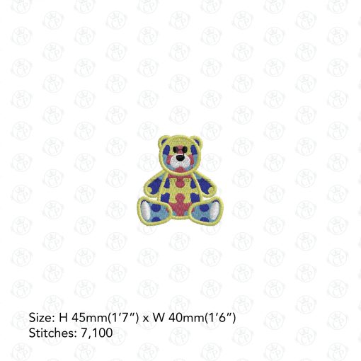 sit sitting colored colorful puzzle detail puzzled teddy bear embroidery design support autism awareness extra small