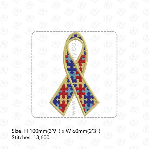 colored colorful puzzle detail puzzled support ribbon embroidery design support autism awareness