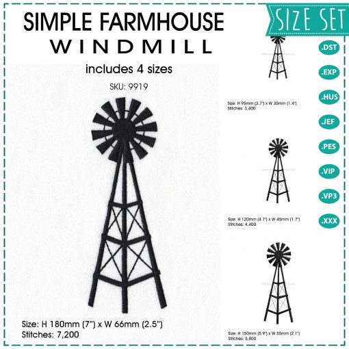 simple farm windmill windpomp black plaas water windpomp machine embroidery design size set pack
