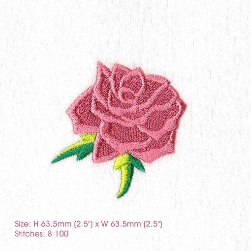 abstract rose single alone free standing green leaf leaves rose machine embroidery design medium