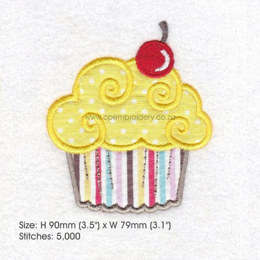 large cupcake cookie iced icing red cherry decorated applique embroidery design