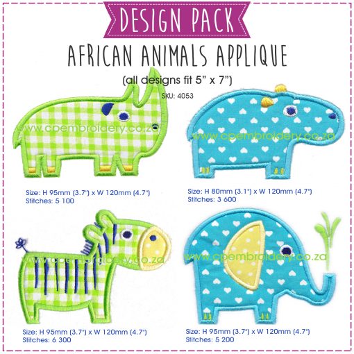 instant download machine embroidery design pack rhino hippo zebra elephant large