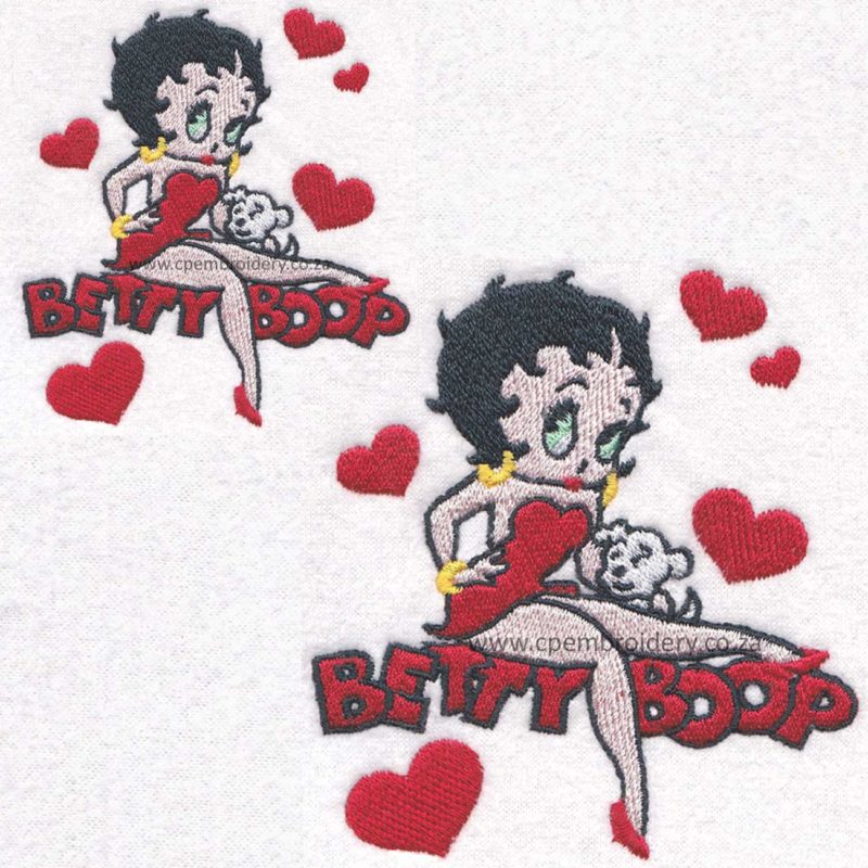 betty boop red dress pin-up girl sitting hearts full stitch machine embroidery design size set pack large medium