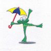 dancing green friendly smiling frog umbrella leg up