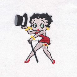 betty boop red dress pin-up girl cane hat full stitch machine embroidery design