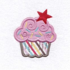 medium pink cupcake cookie sprikles red star decorated applique embroidery design