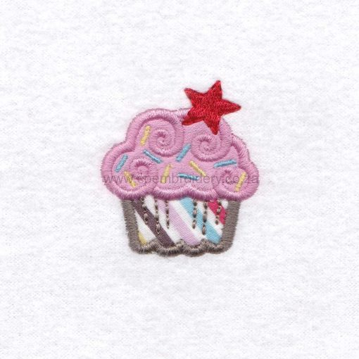 small pink cupcake cookie sprikles red star decorated applique embroidery design