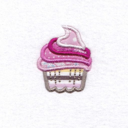 small cupcake cookie iced icing decorated swirl pink applique embroidery design