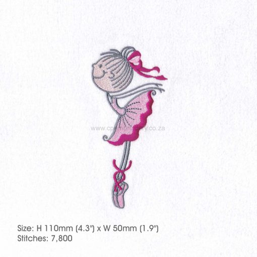 sticky ballerina pink both arms back side profile ribbons in hair embroidery design medium