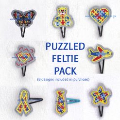 various interlocking colored colorful puzzle detail pieces puzzled support embroidery design support autism awareness pack feltie set