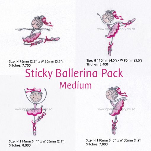 stick figure gray pink simple smiling ballet dancer ballerina balerina machine embroidery design size pack set medium