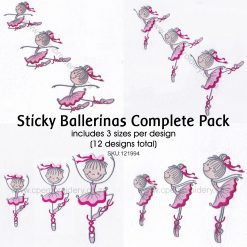 stick figure gray pink simple smiling ballet dancer ballerina balerina machine embroidery design full size pack set group