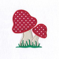 two red mushrooms mom mum baby grass growing embroidery design
