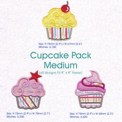 three cupcake swirl cherry star pink sprinkles pink stripes machine embroidery download design pattern file medium