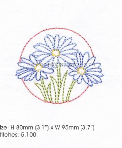 floral circles three lilac purple daisies daisy flower flowers outline simple stitch machine embroidery download design fits 4