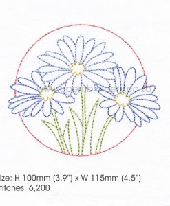 floral circles three lilac purple daisies daisy flower flowers outline simple stitch machine embroidery download design fits 5