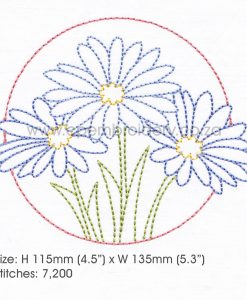 floral circles three lilac purple daisies daisy flower flowers outline simple stitch machine embroidery download design fits 6