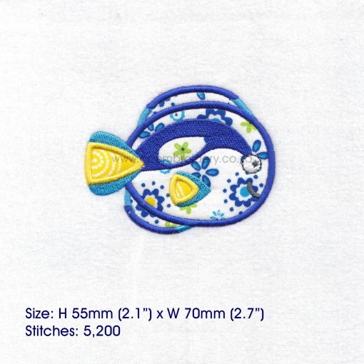 regal blue pet fish cute friendly simple smiling applique machine embroidery design pattern for machines 3 inch